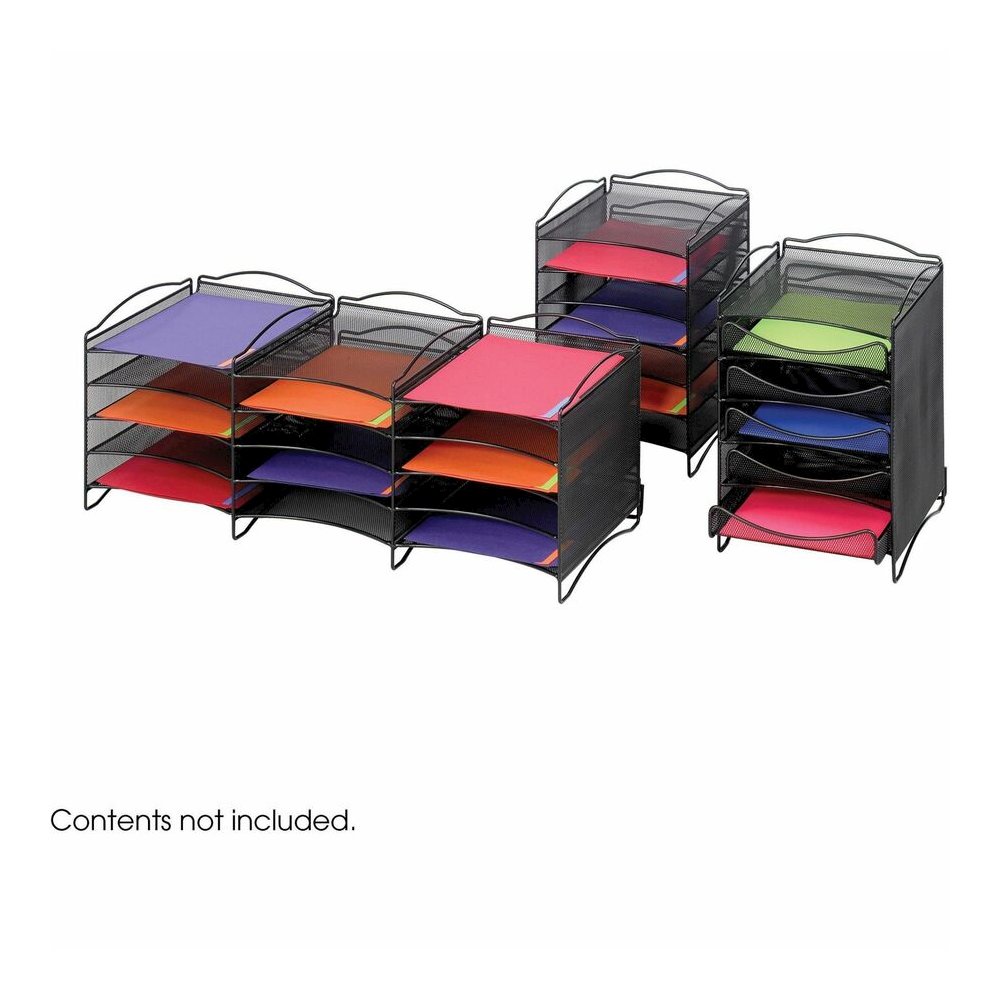 Safco 5-Compartment Mesh Desktop Organzier - Compartment Size : 1.75" x 9.50" x 12.25" - 15.25" Height x 10.25" Width x 12.75" Depth - Desktop - Stackable - Powder Coated - Black - Steel - 1 Each. Picture 2