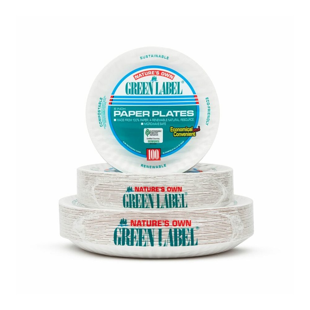 Green Label 9" Green Label Economy Paper Plates - Microwave Safe - 9" Diameter - White - Paper Body - 100/Bag - 12 / Carton. Picture 2