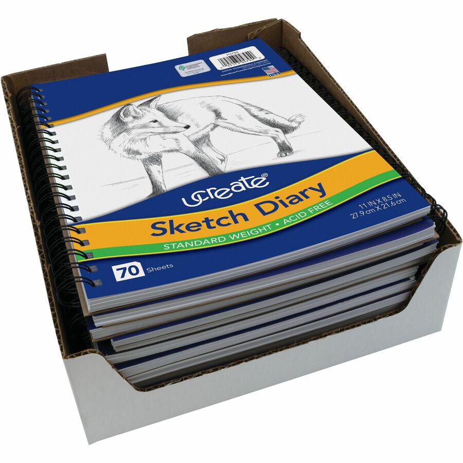 UCreate Art1st Sketch Diary - Letter - 70 Sheets - Plain - Spiral - Letter - 8 1/2" x 11" - White Paper - Acid-free - Recycled - 1 / Pad. Picture 3