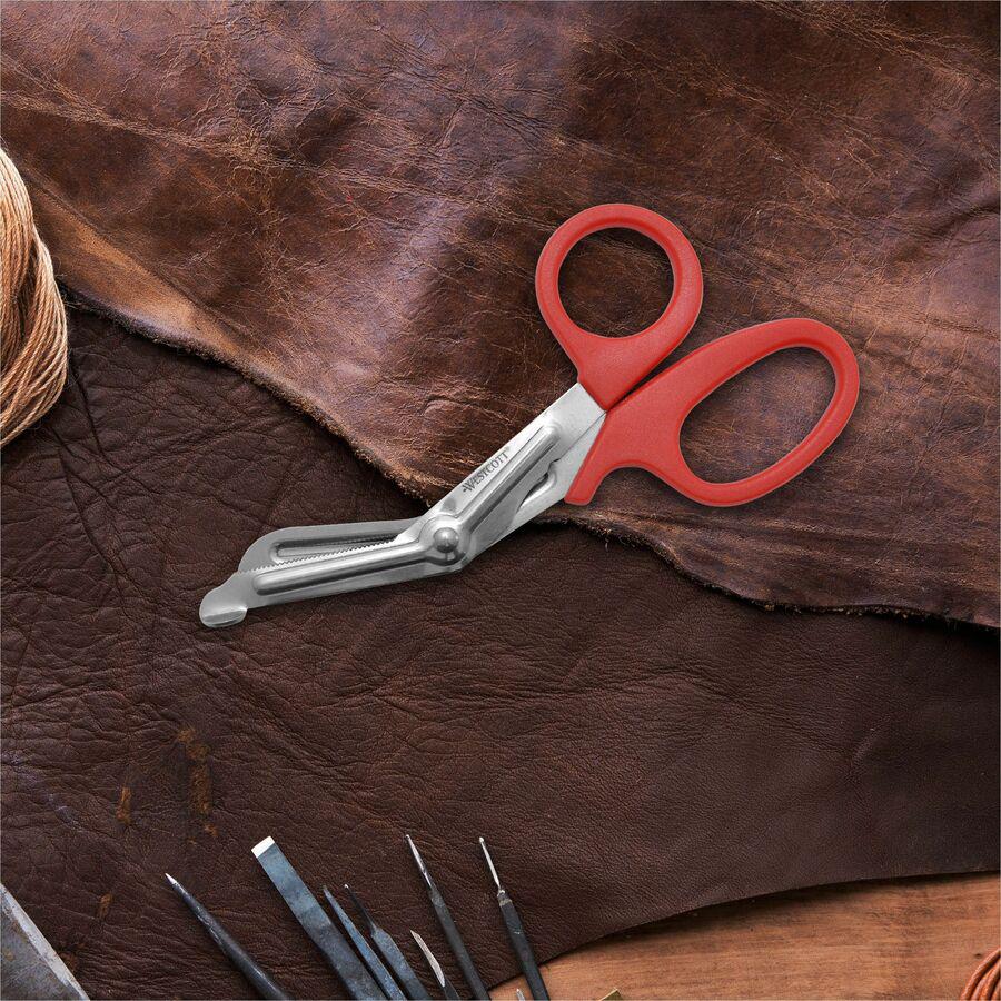 Westcott All Purpose 7" Utility Snip - 1.75" Cutting Length - 7" Overall Length - Left/Right - Stainless Steel Serrated Blade - Blunted Tip - Red, Stainless Steel - 1 Each. Picture 3