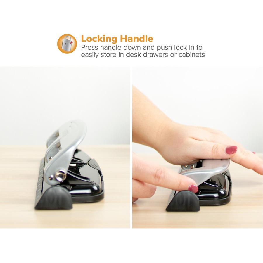 Bostitch EZ Squeeze&trade; 12 Three-Hole Punch - 3 Punch Head(s) - 12 Sheet - 9/32" Punch Size - 3" Width x 1.6" Height - Black, Silver. Picture 10