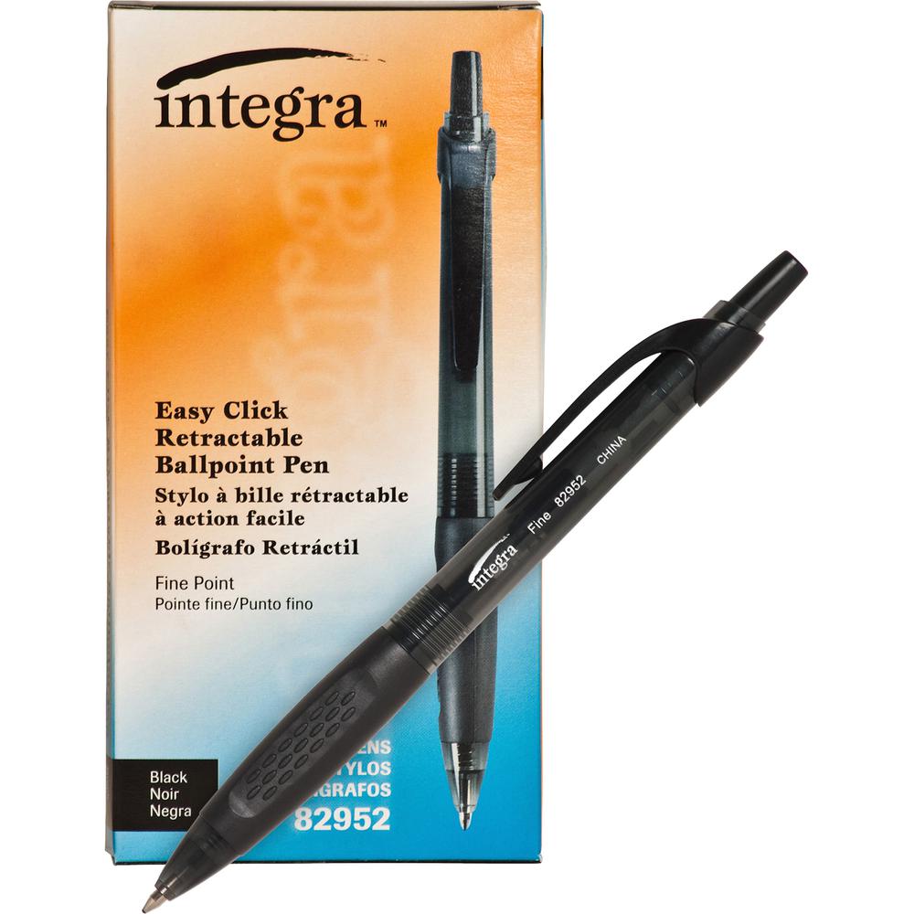 Integra 82952 Retractable Ballpoint Pens - Retractable - Black Ink - Black, Transparent Barrel - 1 Dozen. Picture 6