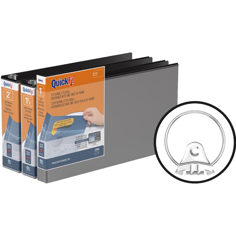 QuickFit Landscape Round Ring View Binder for Spreadsheets - 1" Binder Capacity - Legal - 8 1/2" x 14" Sheet Size - Round Ring Fastener(s) - 2 Internal Pocket(s) - Black - Recycled - Heavy Duty, Locki. Picture 6