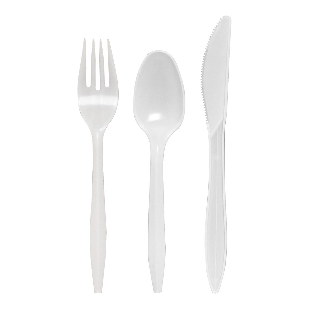 Genuine Joe 4-Piece Medium-Weight Utensil Kit - Disposable - White - 250 / Carton. Picture 2