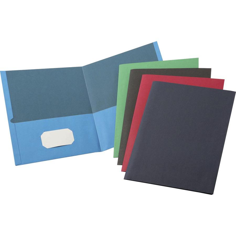 Business Source Letter Recycled Pocket Folder - 8 1/2" x 11" - 100 Sheets Capacity - 2 Internal Pocket - Paper - Assorted - Die-cut, Card Holder - 35% Recycled - 25 / Box. Picture 6