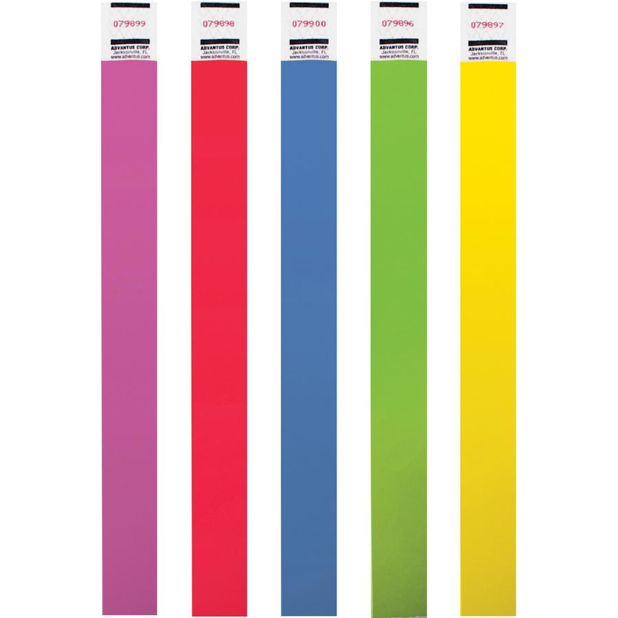 Advantus Tyvek&reg; Wristbands - 3/4" Width x 10" Length - Rectangle - Red - Tyvek - 100 / Pack - Adhesive Closure. Picture 2