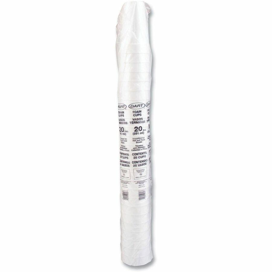 Dart 20 oz Insulated Foam Cups - 20 / Pack - Round - 25 / Carton - White - Foam - Beverage, Coffee, Cappuccino, Soft Drink, Juice, Hot Drink, Cold Drink, Iced Tea, Smoothie. Picture 2