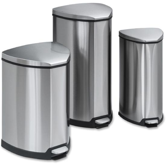 Safco Hands-free Step-on Stainless Receptacle - 10 gal Capacity - 27" Height x 14" Width x 14" Depth - Stainless Steel - Stainless Steel - 1 Each. Picture 3