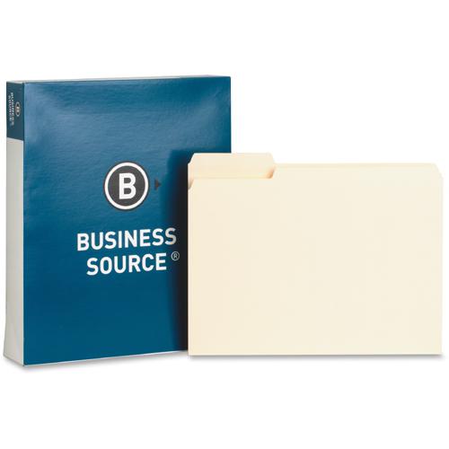 Business Source 1/3 Tab Cut Letter Recycled Top Tab File Folder - 8 1/2" x 11" - Top Tab Location - Assorted Position Tab Position - Manila - Manila - 10% Recycled - 100 / Box. Picture 3