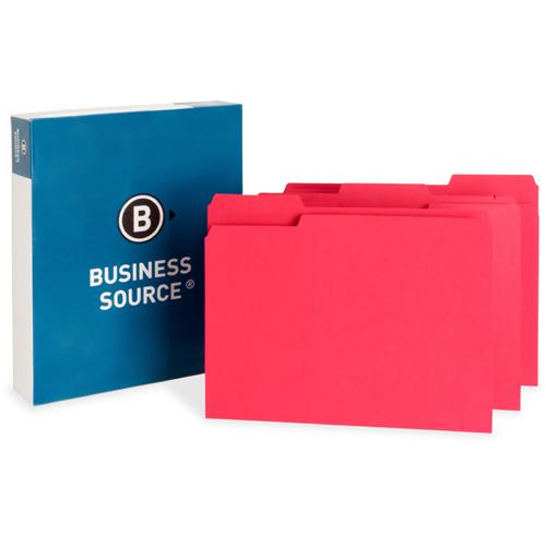 Business Source 1/3 Tab Cut Letter Recycled Top Tab File Folder - 8 1/2" x 11" - Top Tab Location - Assorted Tab Position - 11 pt. - 1 Plys - Red - 10% Recycled - 100 / Box. Picture 3