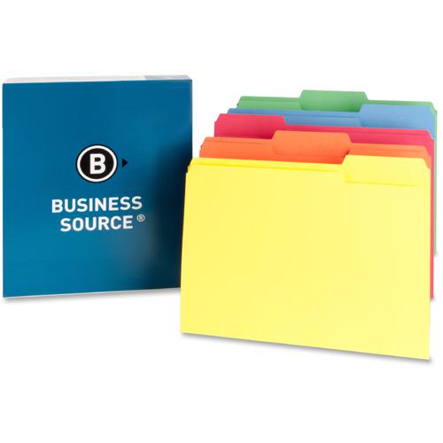 Business Source 1/3 Tab Cut Letter Recycled Top Tab File Folder - 8 1/2" x 11" - Top Tab Location - Assorted Position Tab Position - Assorted - 10% Recycled - 100 / Box. Picture 2