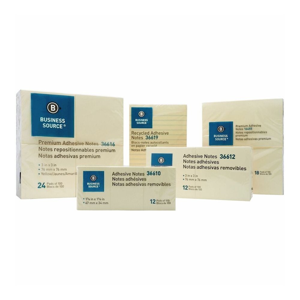 Business Source Yellow Repostionable Adhesive Notes - 3" Flag/Note Width x 3" Flag/Note Length - Square - Yellow - Repositionable, Solvent-free Adhesive - 24 / Pack. Picture 2
