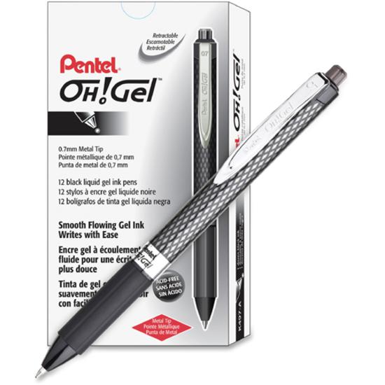 Pentel OH! Medium Point Gel Pens - Black Ink - Gel-based - Carbon Fiber Barrel - 1 Dozen. Picture 8