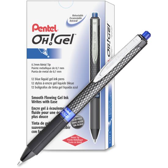 Pentel OH! Medium Point Gel Pens - Medium Pen Point - 0.7 mm Pen Point Size - Blue Gel-based Ink - Carbon Fiber Barrel - 1 Dozen. Picture 4