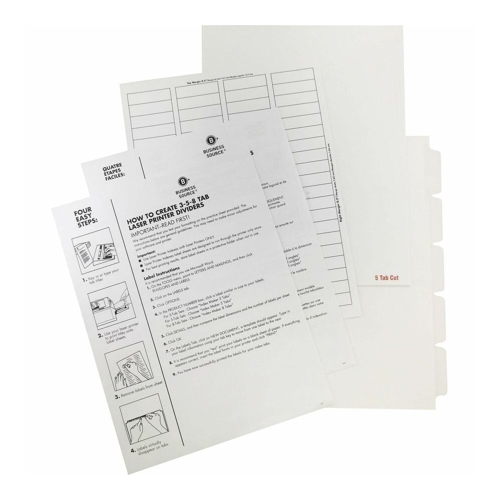 Business Source Un-punched Index Dividers Set - 5 x Divider(s) - Blank Tab(s) - 5 Tab(s)/Set - White Divider - White Tab(s) - 100% Recycled - Unpunched - 1 Box. Picture 2