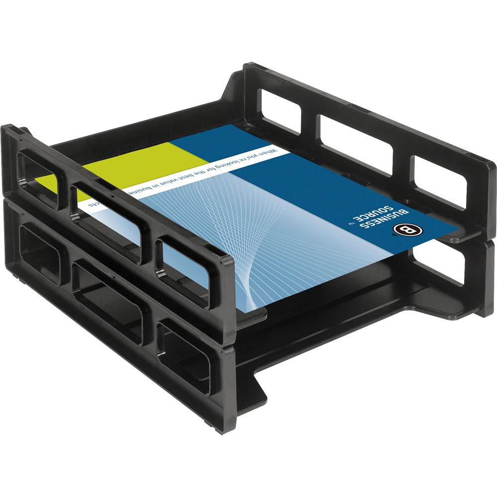 Business Source Front-Load Stackable Letter Tray - Desktop - Stackable - 25% Recycled - Black - Plastic - 1 Each. Picture 6