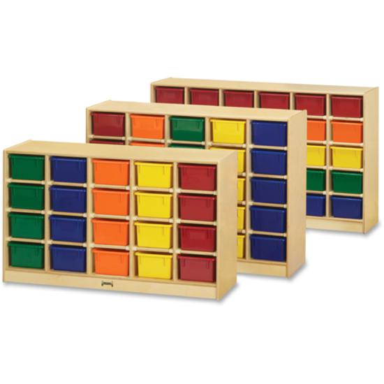 Jonti-Craft Rainbow Accents 25 Cubbie Mobile Storage - 35.5" Height x 48" Width x 15" Depth - Durable, Laminated - Baltic - Acrylic, Rubber - 1 Each. Picture 3