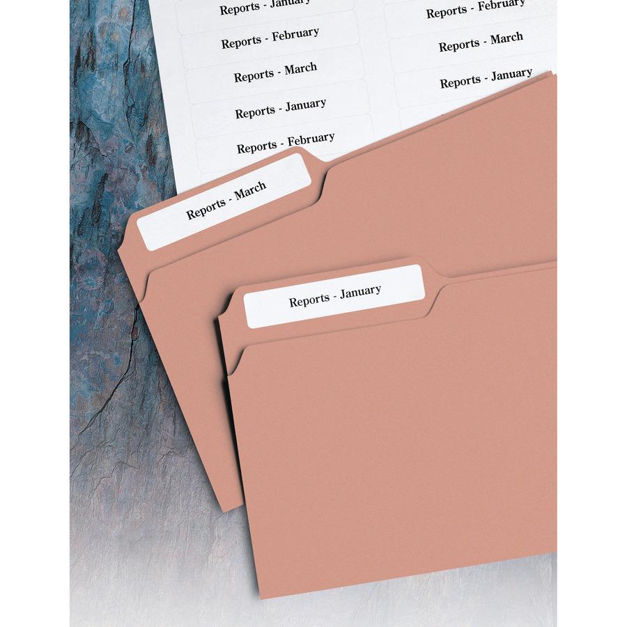Avery&reg; EcoFriendly File Folder Label - 21/32" Width x 3 7/16" Length - Permanent Adhesive - Rectangle - Laser, Inkjet - White - Paper - 30 / Sheet - 25 Total Sheets - 750 Total Label(s) - 750 / Pa. Picture 3
