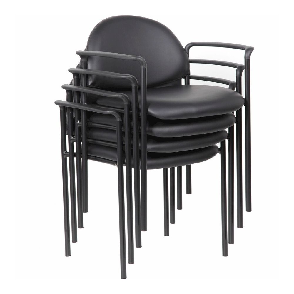 Lorell Reception Guest Chair with Arms - Black Seat Color - Vinyl Seat Material - Vinyl Back Material - Steel Frame Material - Four-legged Base - Black - 1 Each. Picture 2