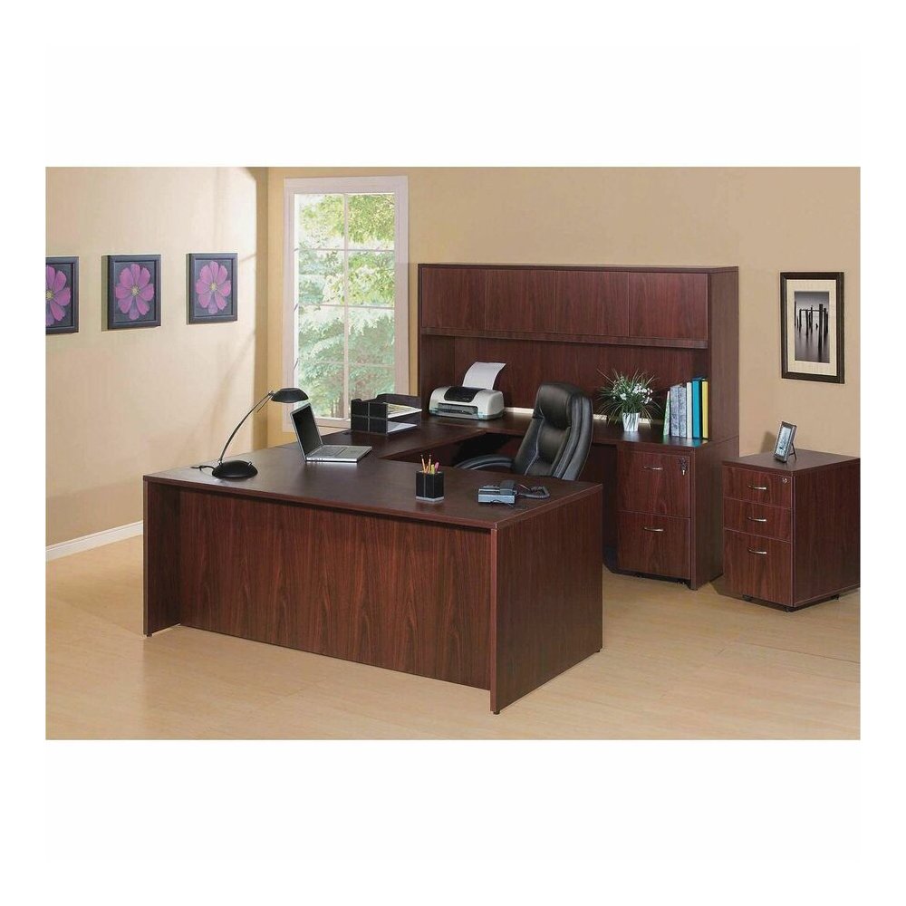 Lorell Essentials Series Stack-on Hutch with Doors - 36" Height x 47.3" Width x 14.8" Depth - 3 Door(s) - Finish: Laminate, Mahogany - Grommet, Cord Management, Durable - 1 Each. Picture 2
