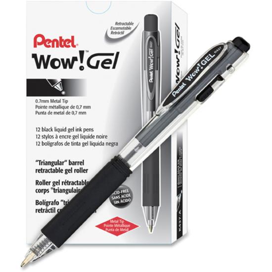 Pentel Wow! Gel Pens - Retractable - Black Ink - Gel-based - Clear Barrel - 1 Dozen. Picture 3