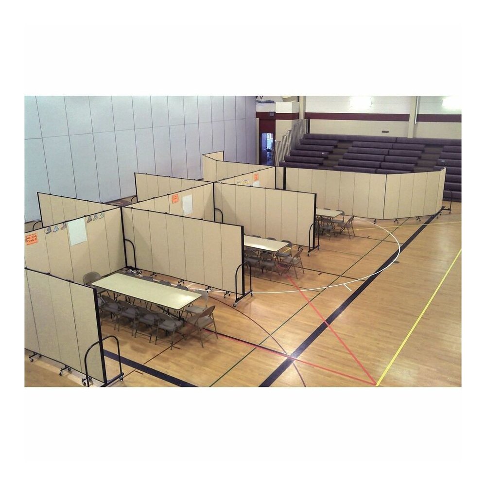 Screenflex Portable Room Dividers - 72" Height x 20.4 ft Length - Black Metal Frame - Polyester - Stone - 1 Each. Picture 4