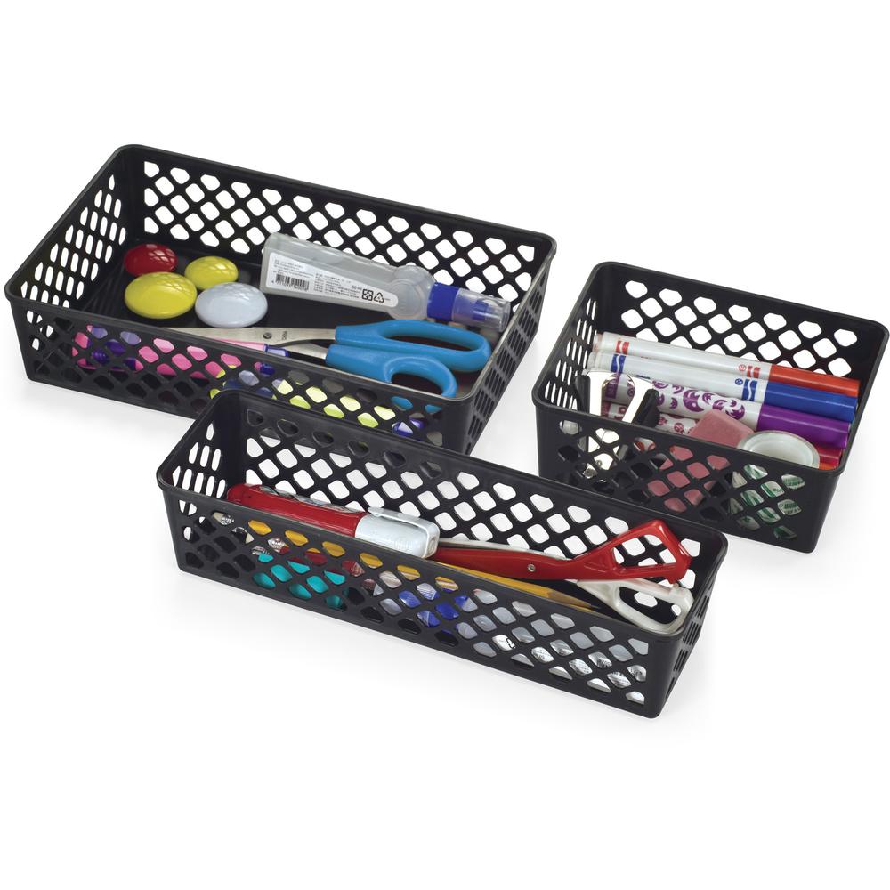 Officemate Supply Baskets - 2.4" Height x 10.1" Width x 6.1" Depth - Black - Plastic. Picture 9