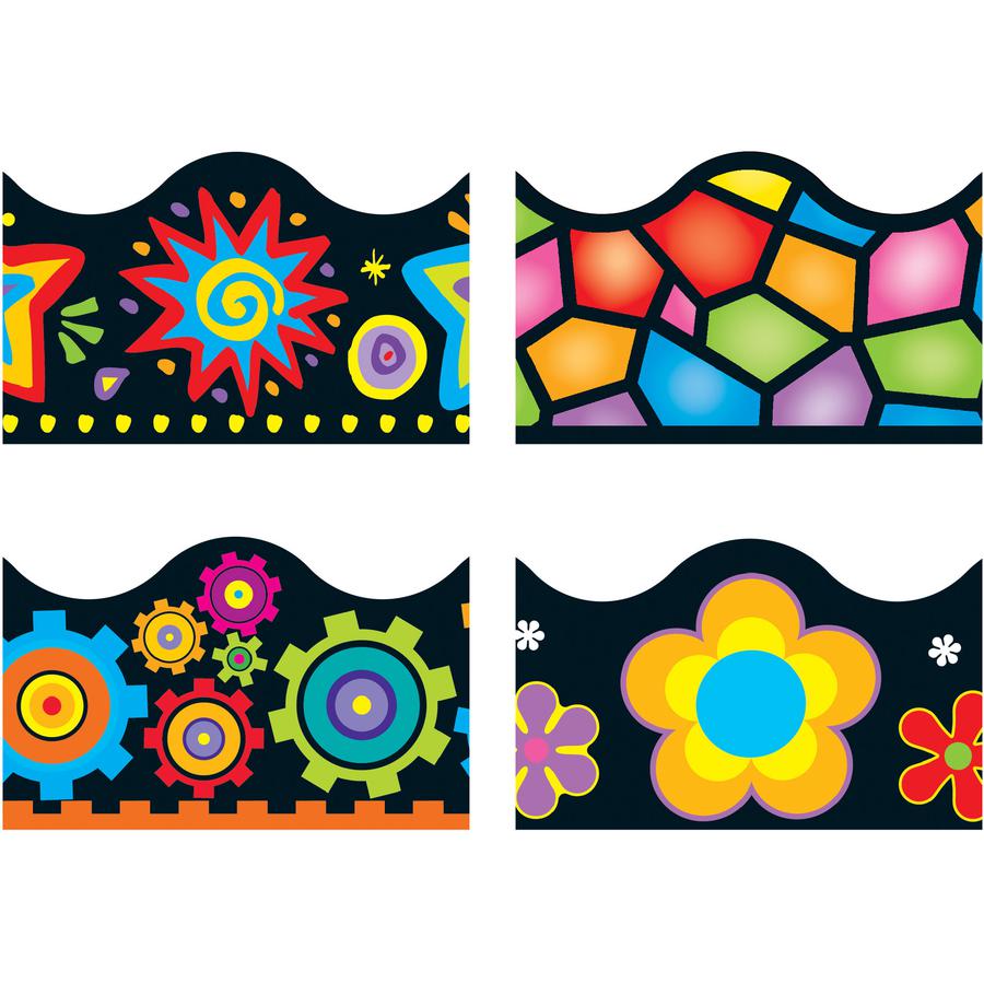 Trend Bulletin Board Trimmer Variety Pack - Brights on Black Shape - Reusable, Durable, Precut - 2.25" Width x 1872" Length - Assorted - 12 / Set. Picture 2