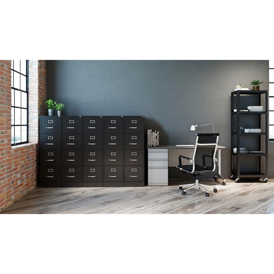 Lorell Fortress Series 22" Commercial-Grade Vertical File Cabinet - 15" Width x 22" Depth x 52" Height - 4 x Drawer(s) for File - Letter - Lockable, Ball-bearing Suspension - Black - Steel - Recycled. Picture 9