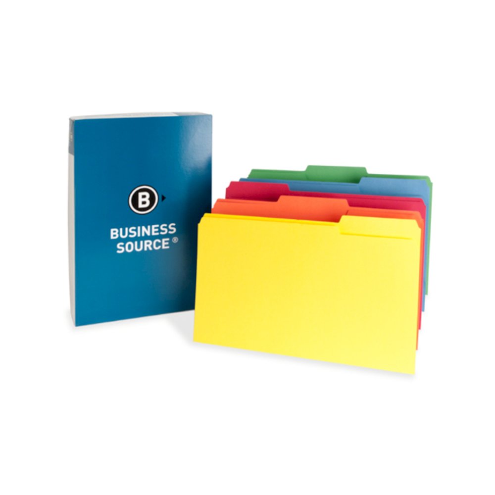 Business Source 1/3 Tab Cut Legal Recycled Top Tab File Folder - 8 1/2" x 14" - 3/4" Expansion - Top Tab Location - Assorted Tab Position - 11 pt. - 1 Plys - Assorted - Acid-free - 10% Recycled - 100 . Picture 2