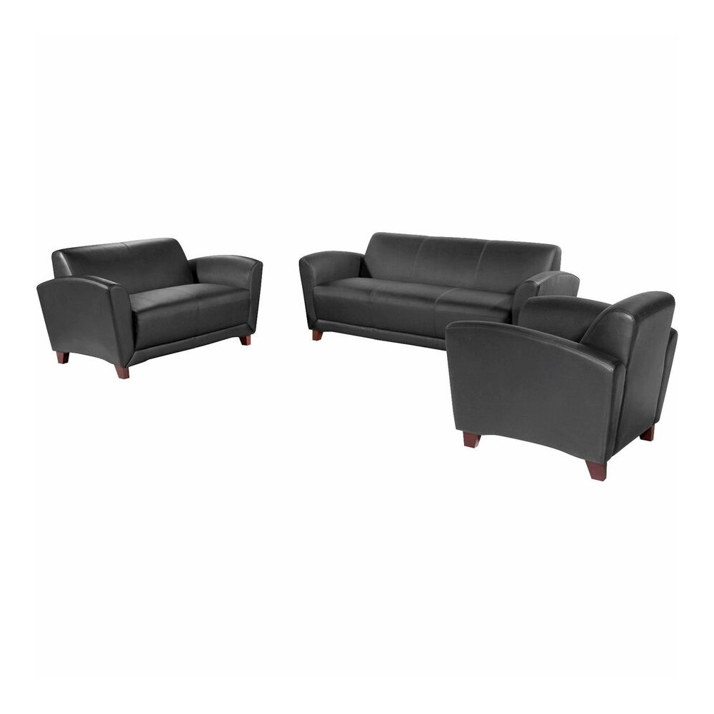 Lorell Accession Reception Sofa - 75" x 34.5" x 31.3" Overall Dimension - Leather Black Seat - Leather Black Back - 1 Each. Picture 4