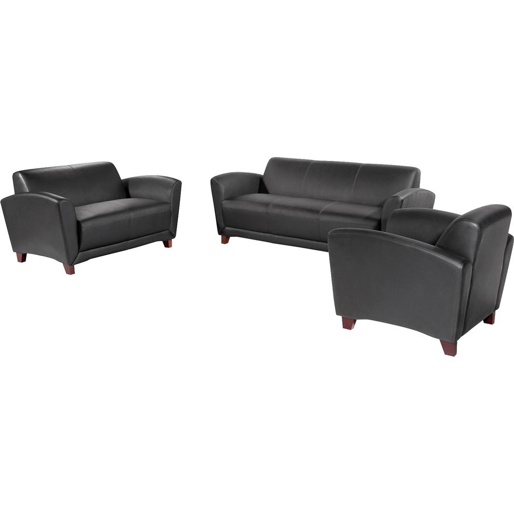 Lorell Accession Club Chair - Black Leather Seat - Black Leather Back - Four-legged Base - 1 Each. Picture 3