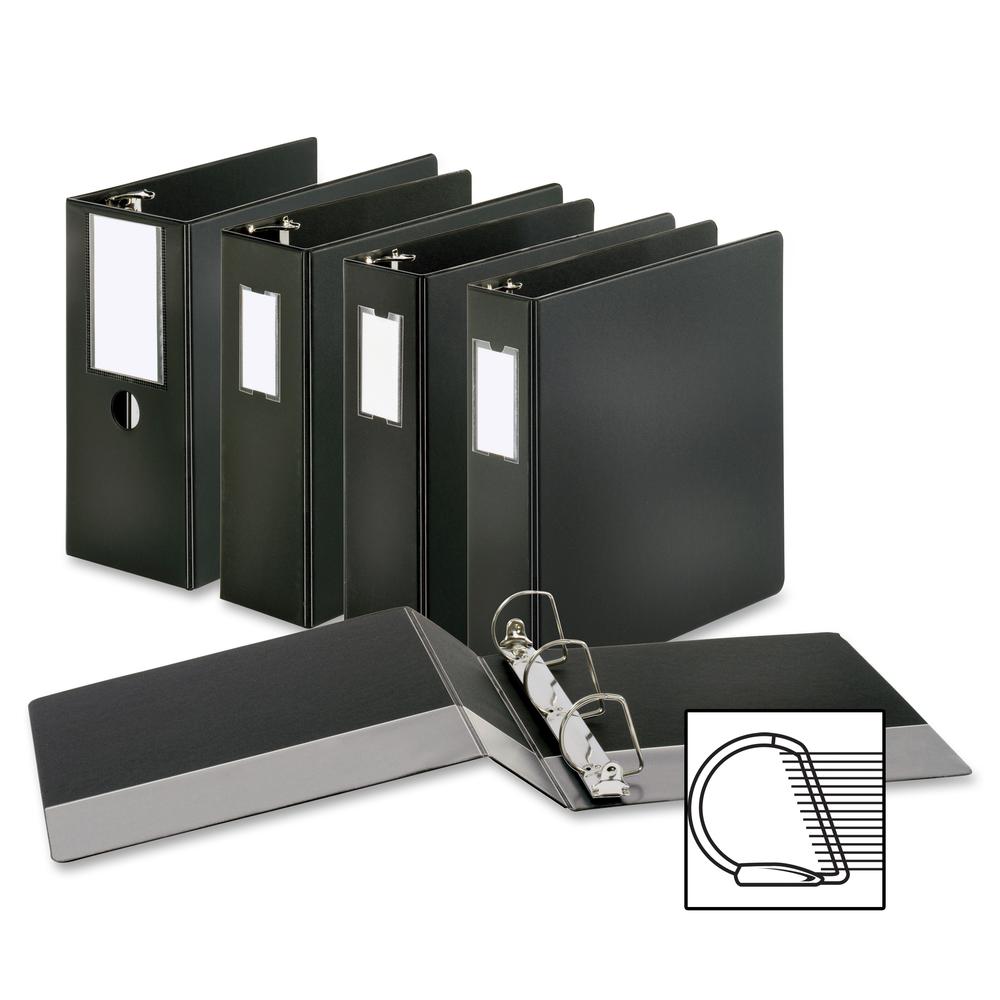 Business Source Slanted D-ring Binders - 5" Binder Capacity - Letter - 8 1/2" x 11" Sheet Size - 3 Ring - Fastener: D-Ring - Pocket: 2, Internal - Chipboard, Polypropylene - Black - No - PVC-free, Non. Picture 7