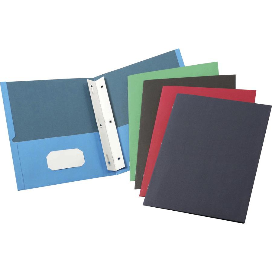 Business Source Letter Recycled Pocket Folder - 8 1/2" x 11" - 100 Sheets Capacity - 3 x Prong Fastener - 2 Inside Front & Back Pocket - Leatherette - Assorted - 35% Recycled - 25 / Box. Picture 5