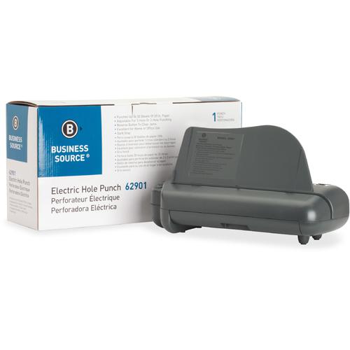 Business Source Electric Adjustable 3-hole Punch - 3 Punch Head(s) - 30 Sheet of 20lb Paper - 1/4" Punch Size - 17.8" Width x 5.3" Depth x 8.3" Height - Gray. Picture 5