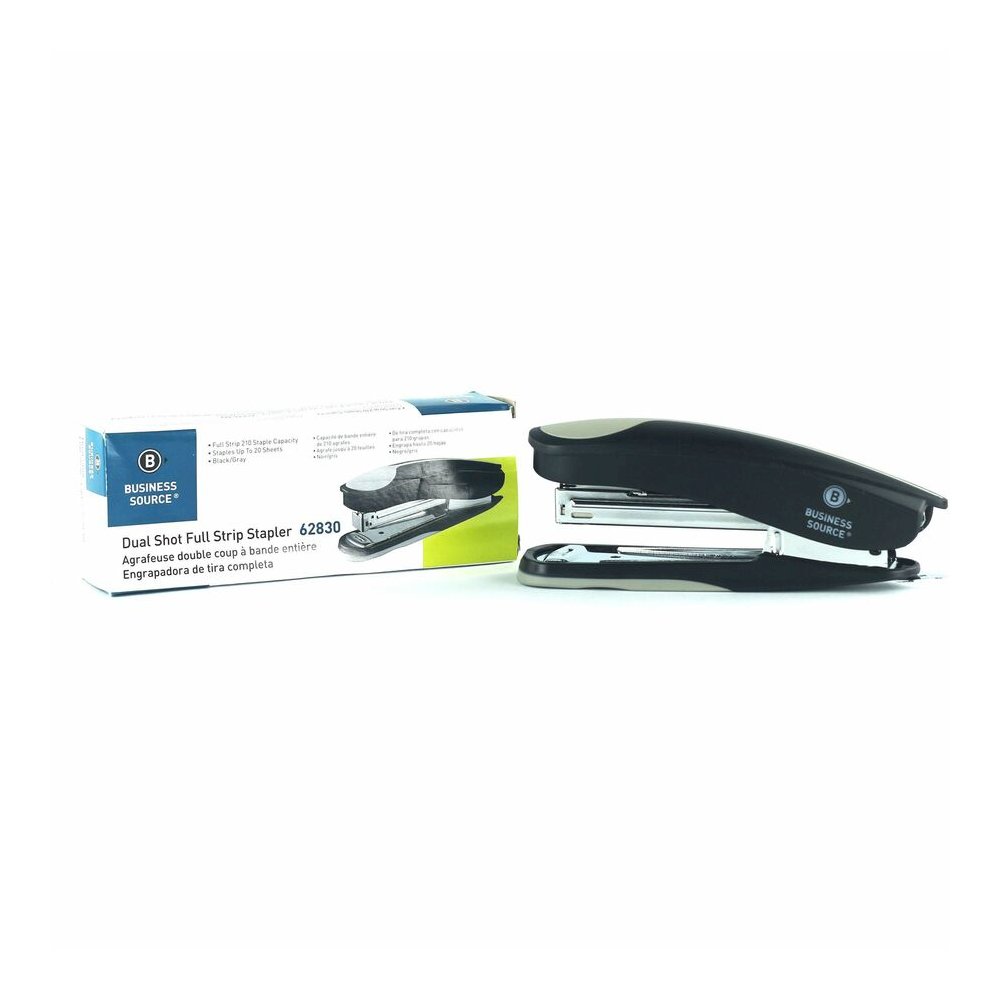 Business Source Dual Shot Full-strip Stapler - Staples Upto 20 Sheet of 20lb Paper - Holds Upto 210 Staple - Full Strip - Staple Size: 0.25" - Black - Plastic - 1 Each. Picture 2