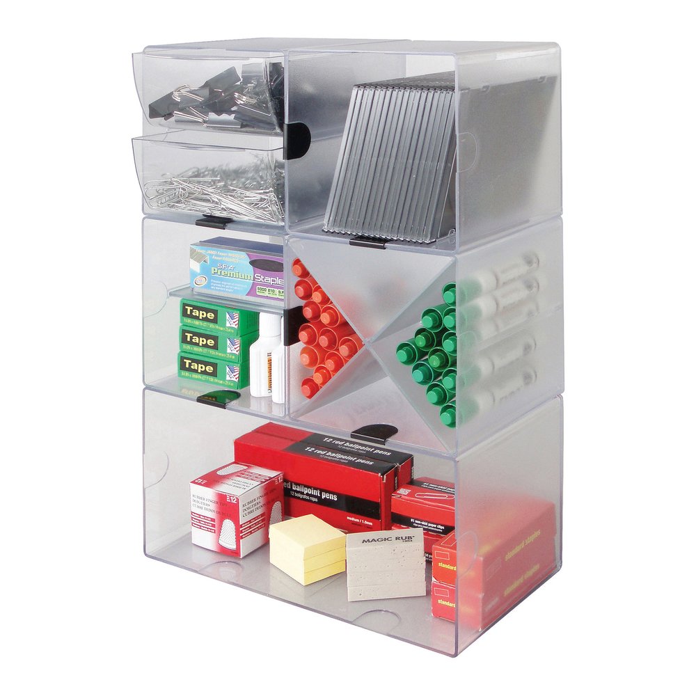 Deflecto Stackable Cube Organizer - 1 Compartment(s) - 6" Height x 12" Width x 6" Depth - Stackable, Sturdy, Removable Divider, Removable Drawer - Clear - Plastic - 1 Each. Picture 2