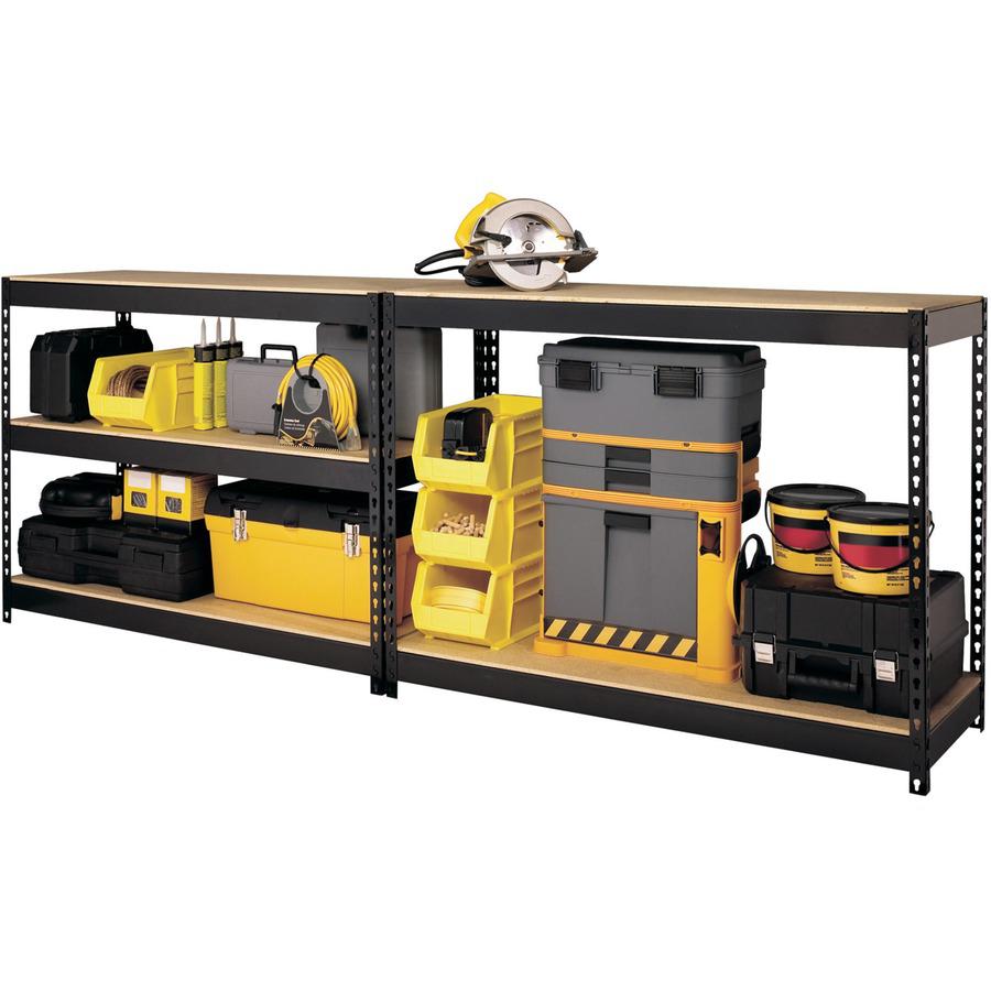 Lorell Fortress Riveted Shelving - 5 Compartment(s) - 5 Shelf(ves) - 72" Height x 48" Width x 18" Depth - Heavy Duty, Rust Resistant - 28% Recycled - Powder Coated - Black - Steel - 1 Each. Picture 7
