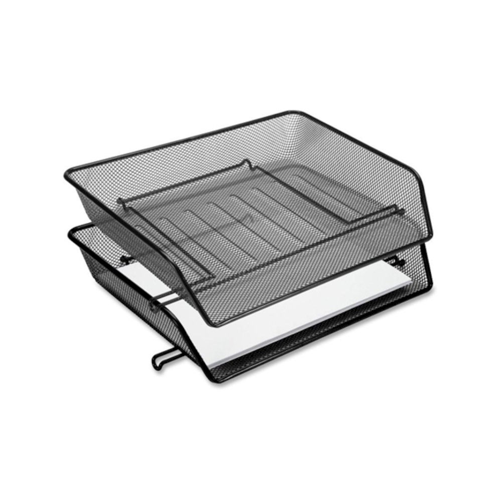 Lorell Side-loading Mesh Document Tray - 3" Height x 14.25" Width x 10.75" Depth - Stackable - Powder Coated - Black - Steel - 1 Set. Picture 2