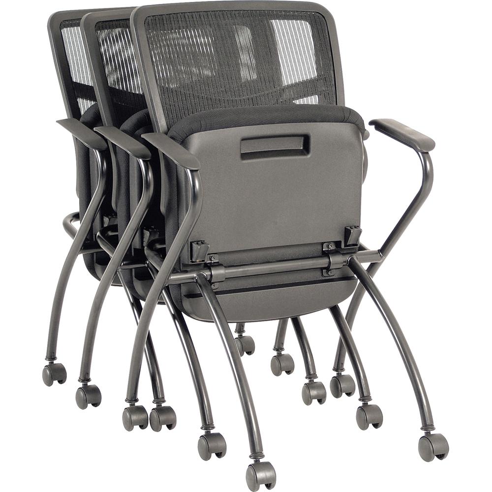 Lorell Mesh Back Nesting Training/Guest Chairs - Fabric Seat Material - Powder Coated Frame Color - Metal Frame Material - Four-legged Base - Black - Mesh - Armrest - 2 / Carton. Picture 5