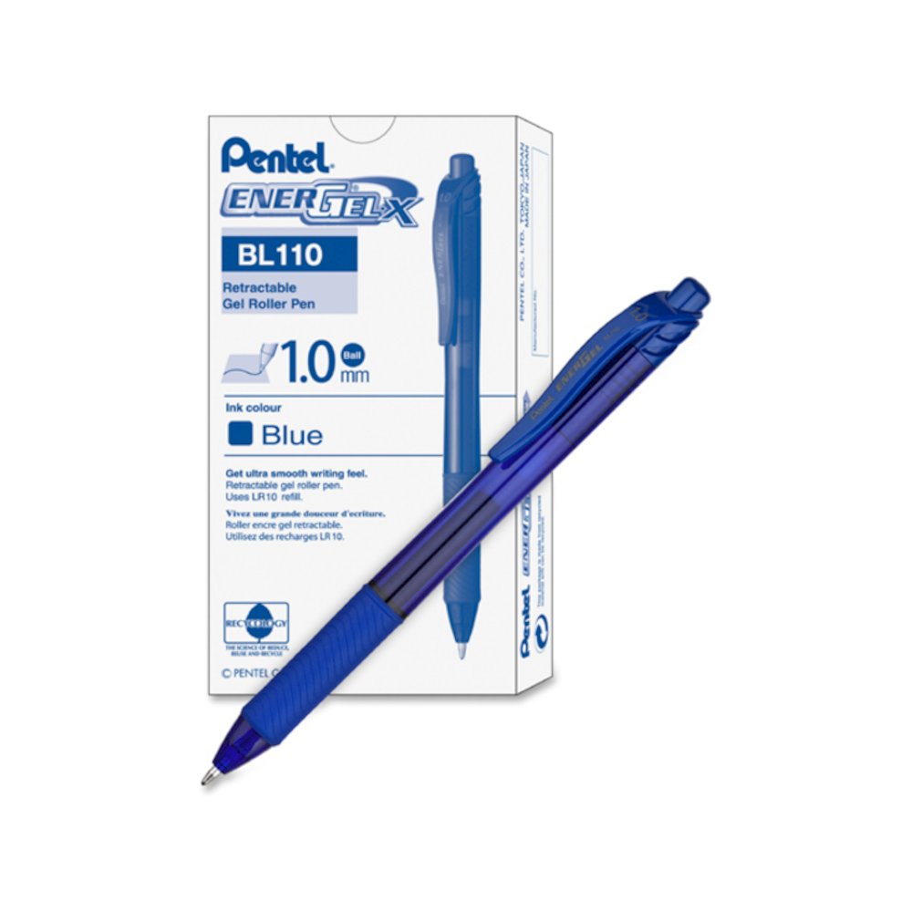 Pentel EnerGel-X Rollerball Pen - Refillable - Retractable - Blue Ink - Gel-based - Blue Barrel - Metal Tip - 1 Dozen. Picture 2