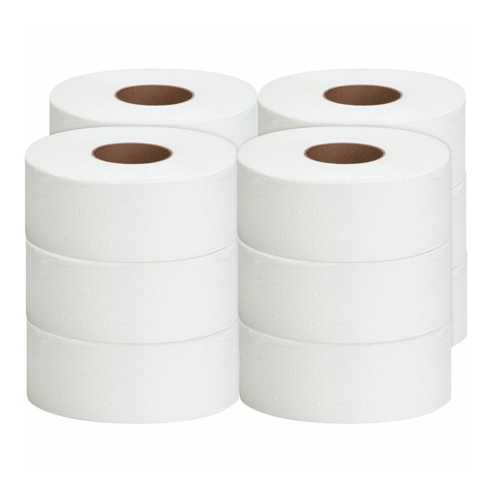 Genuine Joe Jumbo Roll Bath Tissues - 2 Ply - 3.25" Width x 1000 ft Length - 9" Roll Diameter - 3 19/64" Core - White - 12 / Carton. Picture 2