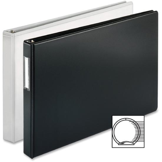 Business Source Tabloid-size Round Ring Reference Binder - 1" Binder Capacity - Tabloid - 11" x 17" Sheet Size - Round Ring Fastener(s) - White - Durable, Clear Overlay - 1 Each. Picture 2