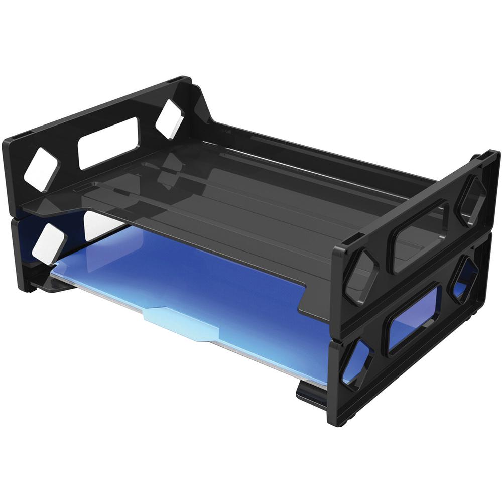 Deflecto Sustainable Office Stackable Desk Tray - 2.8" Height x 16.1" Width x 9" DepthDesktop - Stackable, Sturdy, Eco-friendly, Durable - 30% Recycled - Black - Plastic - 1 Each. Picture 2