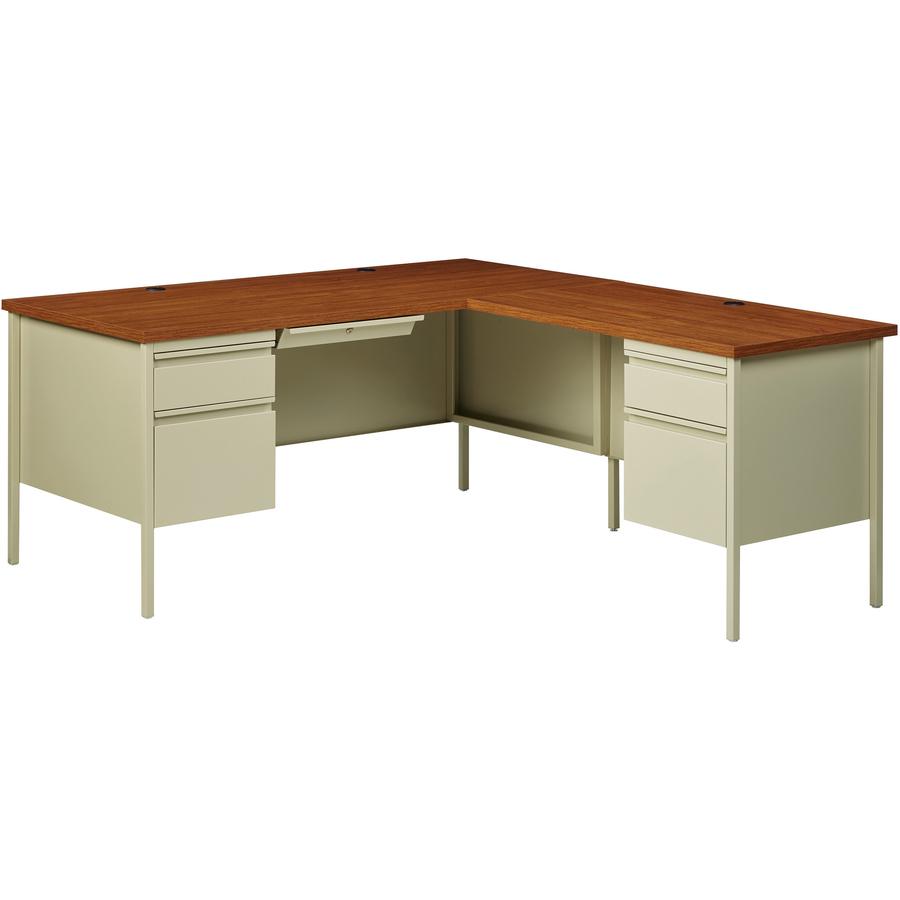Lorell Fortress Series Left-Pedestal Desk - Rectangle Top - 66" Table Top Width x 30" Table Top Depth x 1.12" Table Top Thickness - 29.50" Height - Office, File - Assembly Required - Oak, Oak Laminate. Picture 8