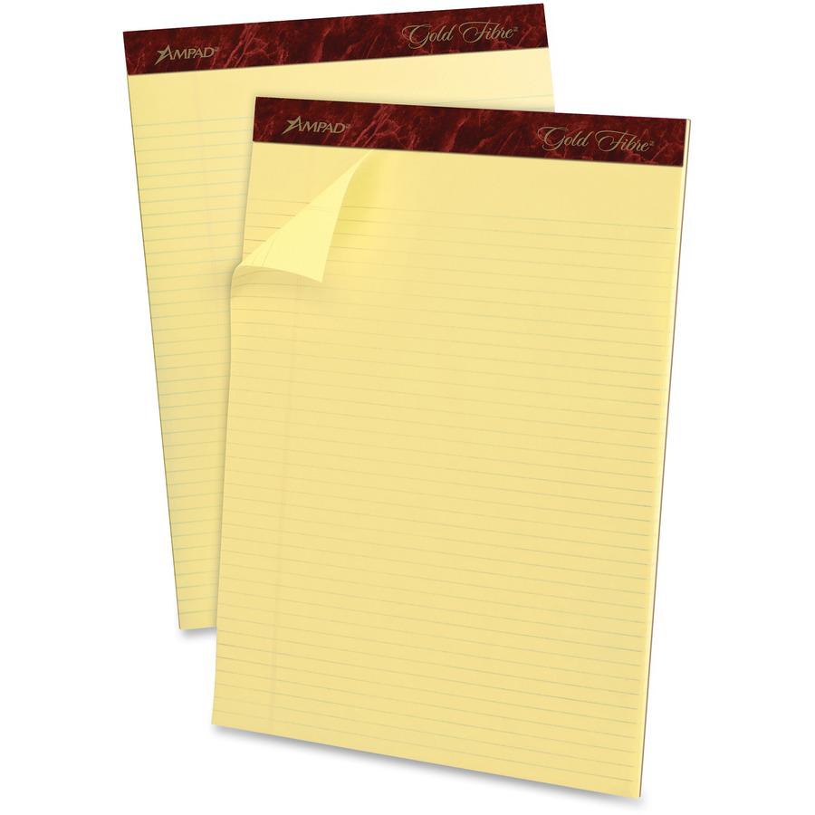Ampad Gold Fibre Narrow Rule Writing Pads - 50 Sheets - Watermark - Stapled/Glued - 0.25" Ruled - 16 lb Basis Weight - Letter - 8 1/2" x 11 3/4" Sheet Size - Canary Yellow Paper - Micro Perforated, Bl. Picture 4