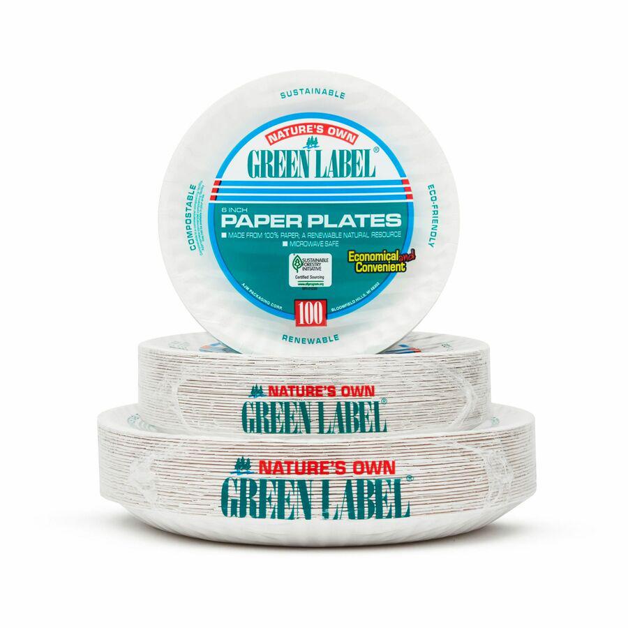 AJM Green Label 9" Economy Paper Plates - 100 / Pack - Microwave Safe - 9" Diameter - White - Paper Body - 10 / Carton. Picture 6