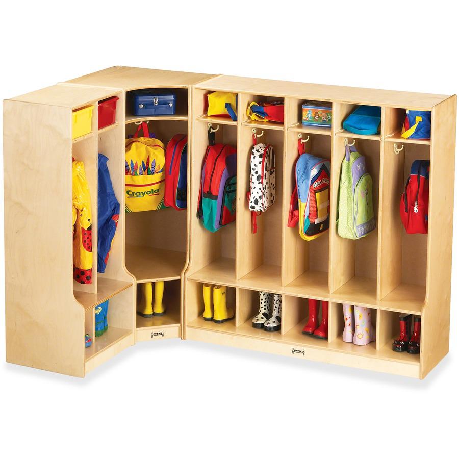 Jonti-Craft 5 Section Step Coat Locker - 50.5" Height x 48" Width x 17.5" DepthFloor - Hanging Hook, Stain Resistant, Sturdy - White - Baltic Birch Plywood - 1 Each. Picture 3
