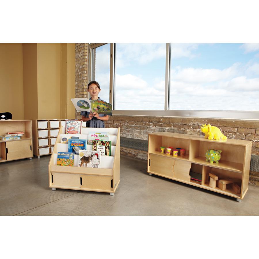 Jonti-Craft TrueModern Book Rack - 4 Pocket(s) - 28.5" Height x 30" Width x 13.5" Depth - Sliding Door, Durable, Rounded Corner - Baltic - Anodized Aluminum, Baltic Birch - 1 Each. Picture 6