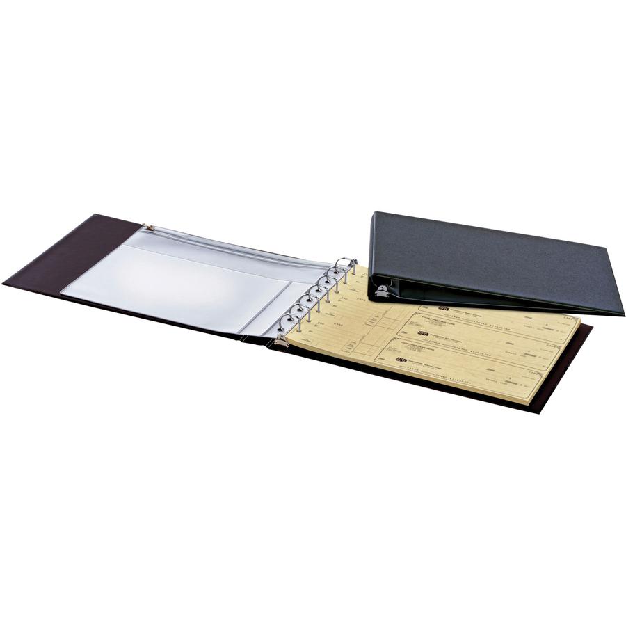 Cardinal 7 Ring Standard Business Check Binder - 1" Binder Capacity - D-Ring Fastener(s) - Board - Black - Recycled - Textured, Eco-friendly, Zipper Closure, Pen Holder - 1 Each. Picture 3